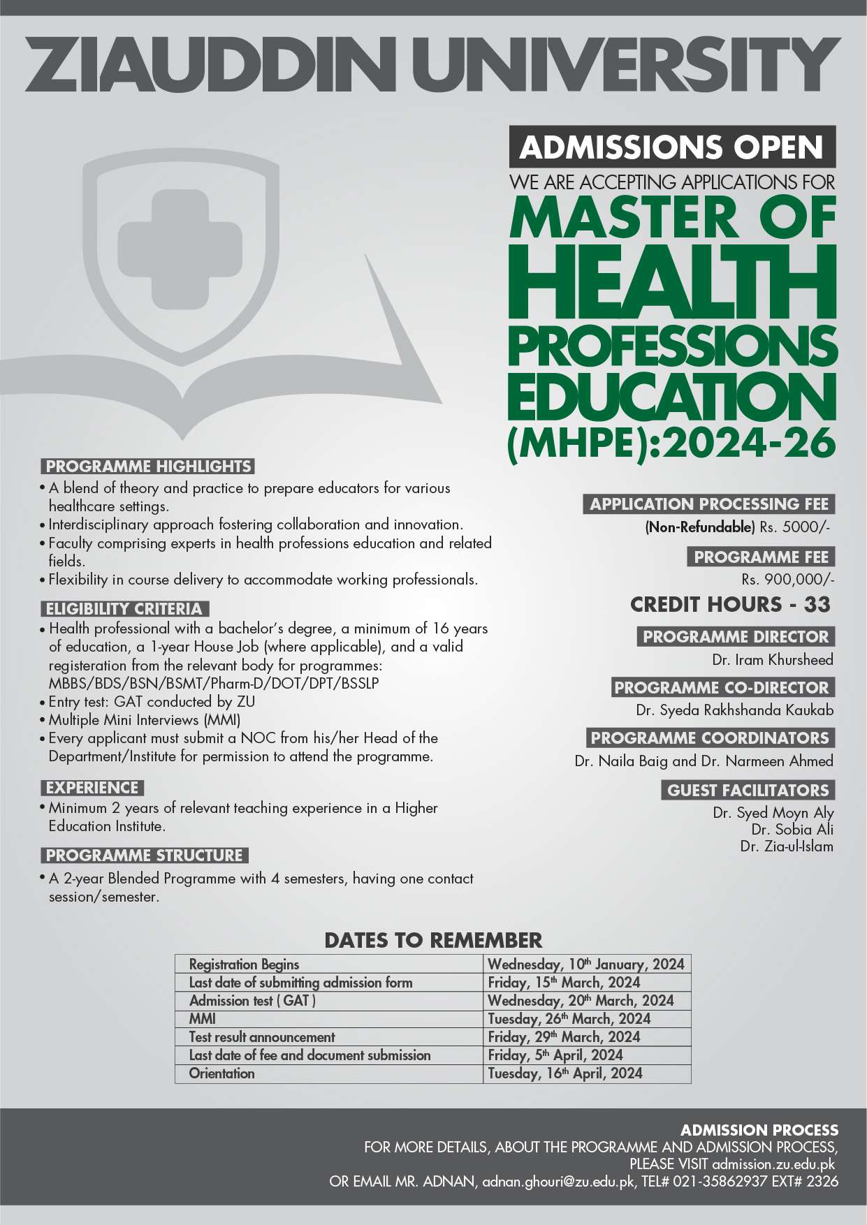 Admissions Open Master of Health Professions Education